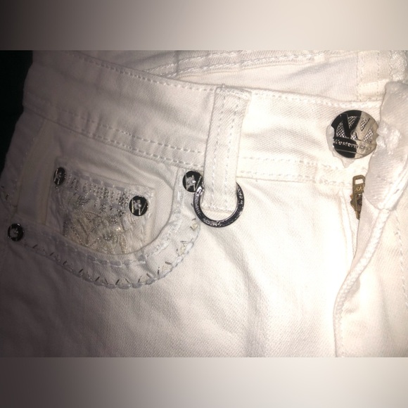 Western Blue Denim White Bootcut Jeans Size 7 33 W/Bull Tag And Horseshoe Charm - Picture 6 of 11